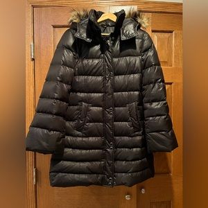 Women’s black, warm, long quilted down coat